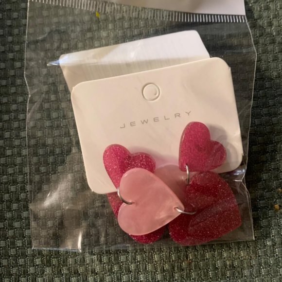 Heart Earrings Dangle Drop Dangling Ladies Girl Pink Valentines Jewelry Gift - Picture 8 of 10